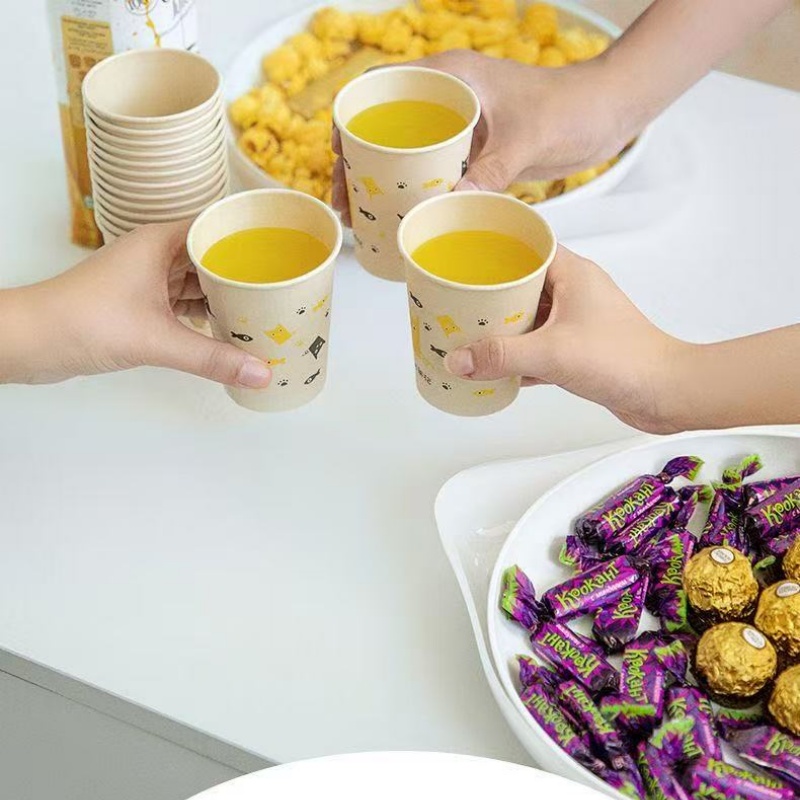 茶花一次性纸杯茶水杯办公PE淋膜防漏水杯高清大图