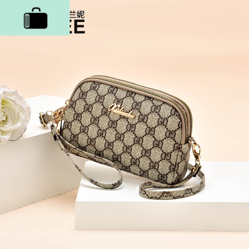 中年女包新款2020斜挎小包包百搭女士手机零钱包迷你双层手腕包潮NEW LAKE GD款(1根长肩带1根手腕带)