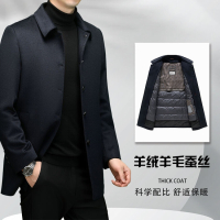 花花公子高档羊绒羊毛桑蚕丝可拆内胆羽绒服中长款男士毛呢大衣厚中年外套