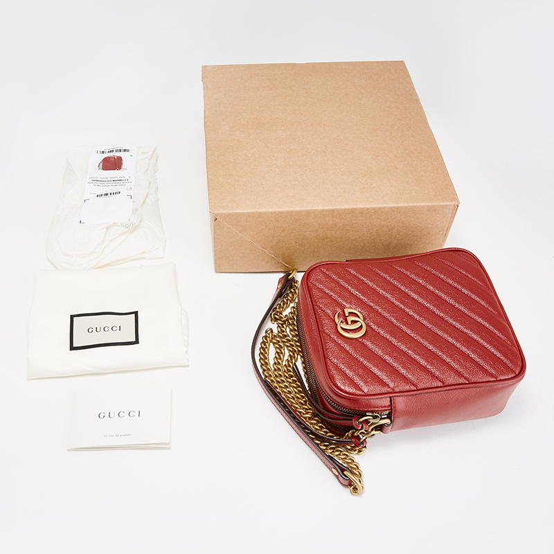 GUCCI/古驰 女士GGMARMONT系列牛皮斜挎包550155红色