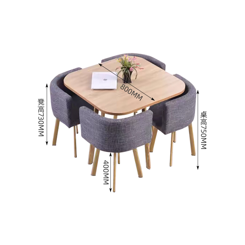 中豫鑫泽ZYXZ4100951 简约接待桌椅洽谈桌椅 一桌四椅 方桌灰色布椅高清大图