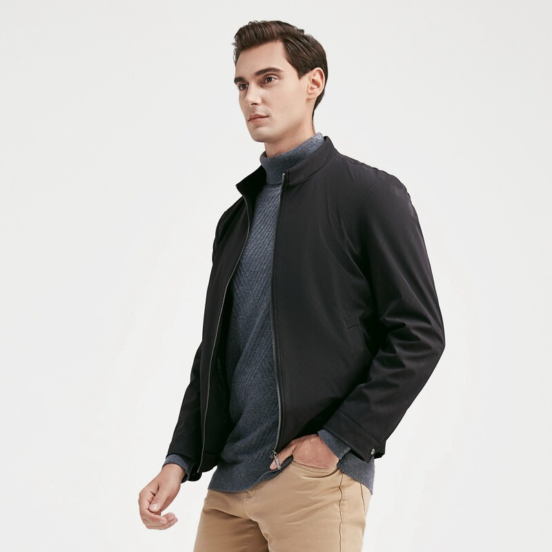 柒牌夹克男装外套2022春秋新款中青年立领暗格纹开衫休闲潮流上衣121