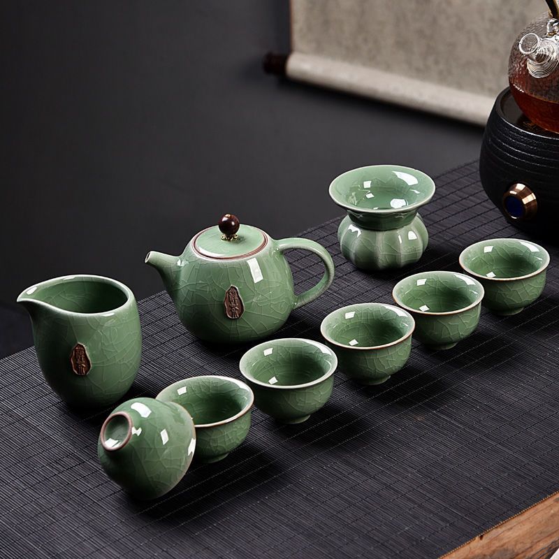 特价青瓷茶具陶瓷套装家用简约泡茶壶茶杯子茶盘整套功夫茶具批发 7头黑紫砂-(高性价比)