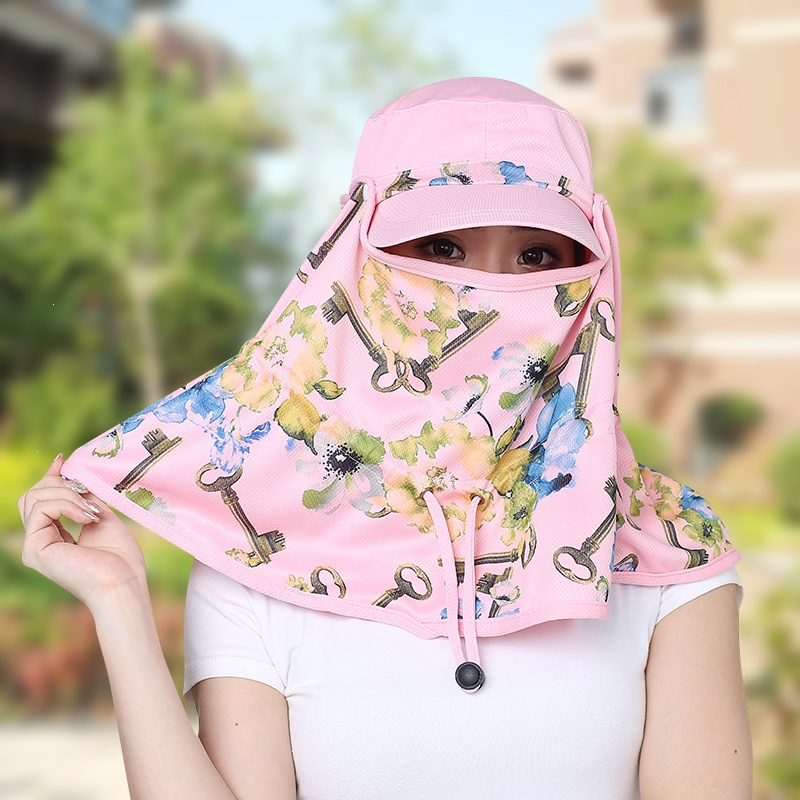 帽子女夏天太阳帽面罩遮阳帽户外百搭遮脸护脖骑车防晒帽女