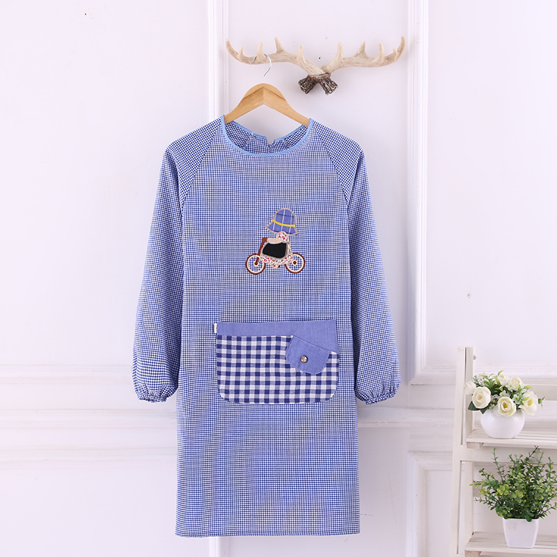 时尚家用长袖纯棉厨房围裙米魁大人可爱带袖罩衣女士防污工作服反穿衣