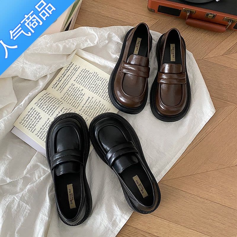 SUNTEK树上有个桃乐福鞋女2023春秋新款一脚蹬小皮鞋厚底英伦风jk单鞋子图片