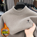 啄木鸟半高领加绒加厚男士毛衣2025冬季一体绒保暖羊毛针织打底体