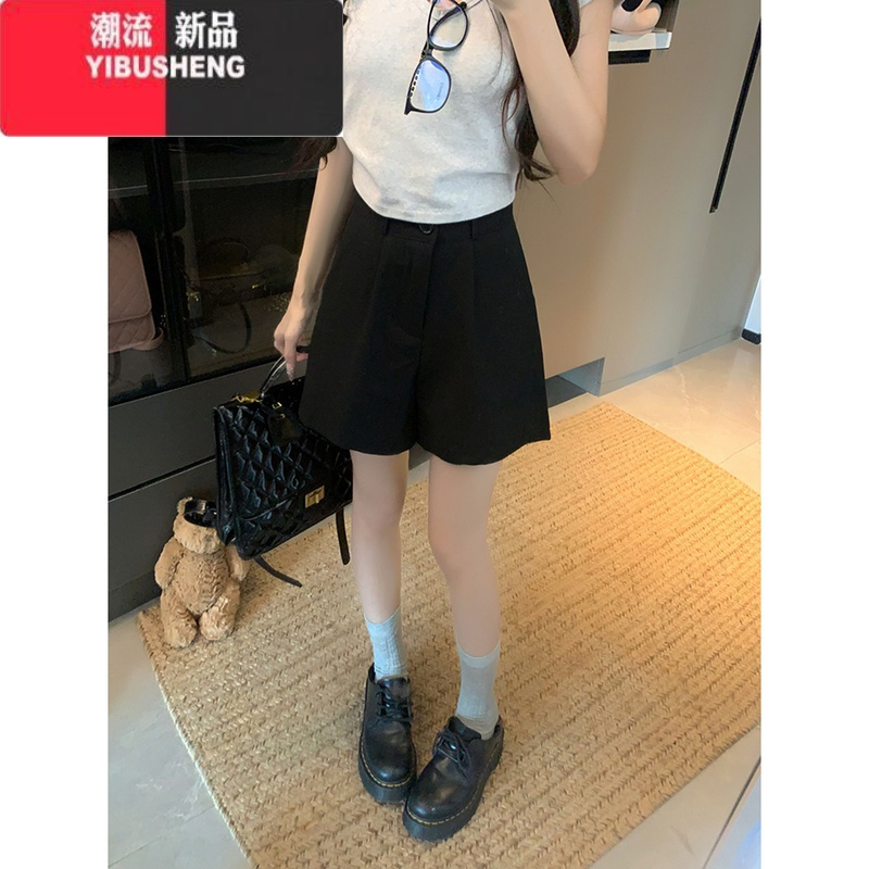YIBUSHENG高级感宽松西装裤女季新款韩版时尚高腰显瘦纯色阔腿休闲裤短裤
