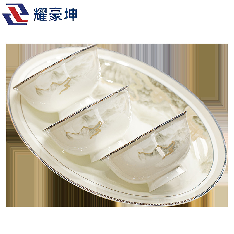 耀豪坤 江山如画骨瓷餐具套装36件套礼盒 YHLQ-36/套高清大图