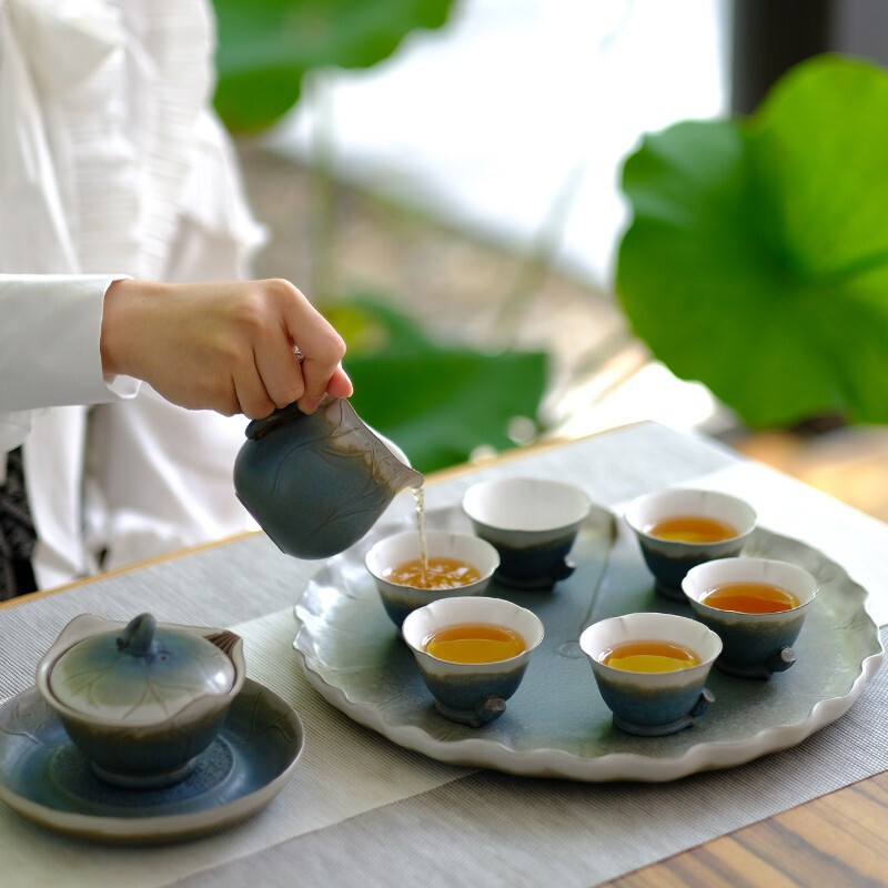 万仟堂(EDENUS)秋荷一池·成套茶具黑铁釉(一壶一承一海六杯)