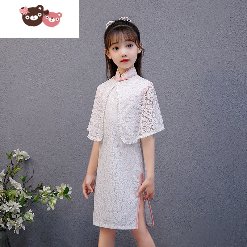 绿彩虹光女童改良旗袍夏季中国风儿童中式礼服小女孩公主连衣裙唐装