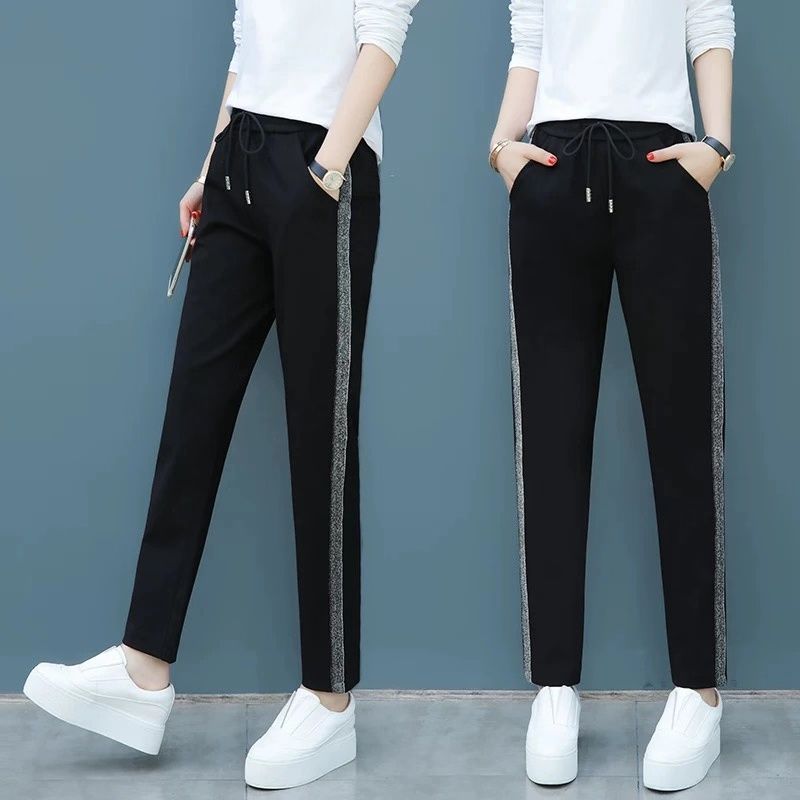 运动裤女秋冬女装九分休闲裤女黑色裤子宽松显瘦