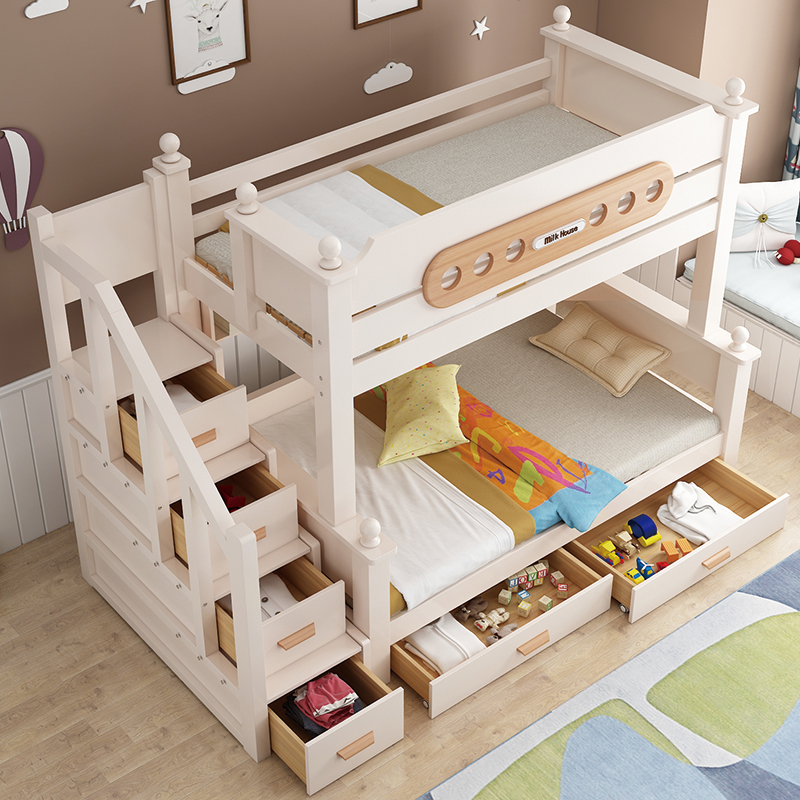 欧梵森 实木儿童床子母床现代简约上下床双层床高低床成人床大人床成年床多功能储物母子床上下铺木床双人床高清大图