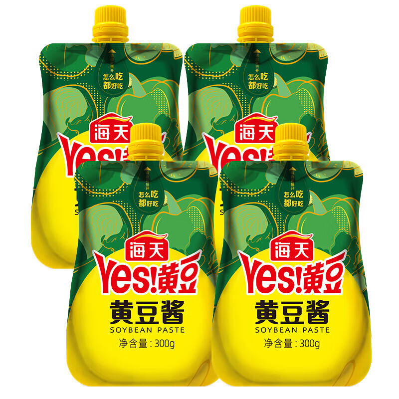 海天 豆瓣酱 黄豆酱300g×4袋 黄豆酿造炒菜拌面酱调味料东北大酱豆瓣酱