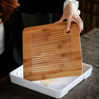 苏氏陶瓷 SUSHI CERAMICS 茶具套装简约白瓷功夫茶具茶杯带竹面储水式茶盘套组(茶壶+三才盖碗)
