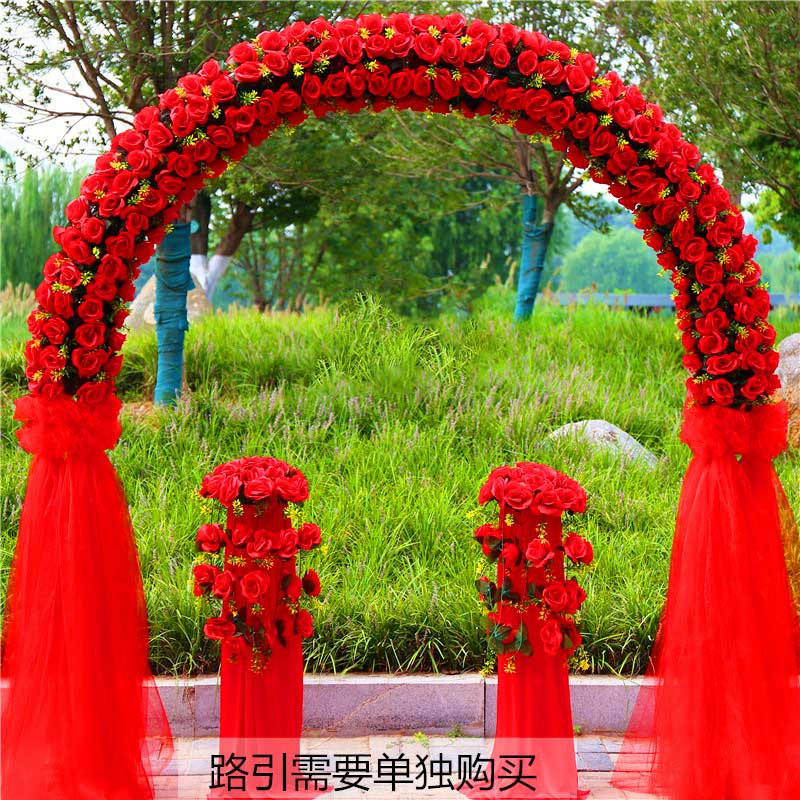 婚庆绢花拱门 拱形大红色 高2.3*宽2.5米高清大图