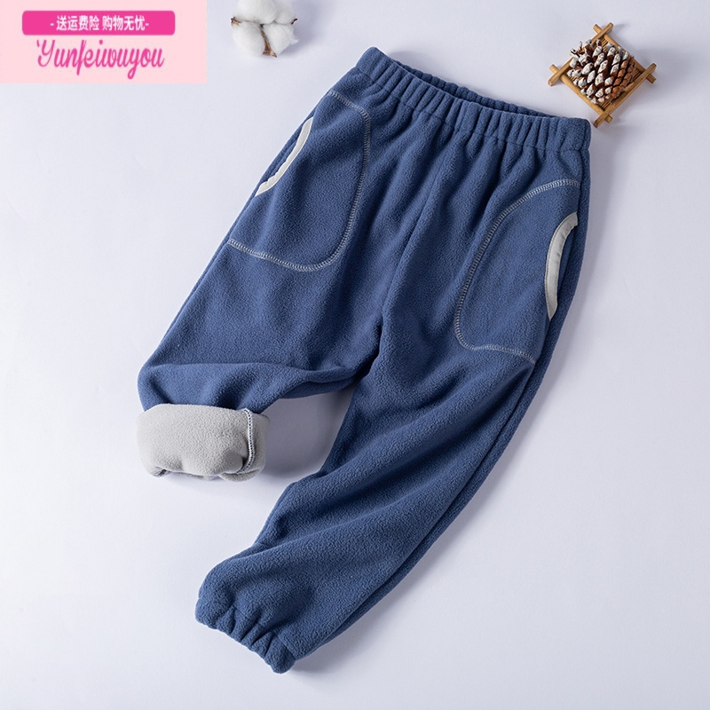 七斓儿童加绒裤子男童女童加厚运动裤一体绒长裤摇粒绒保暖裤宝宝秋冬