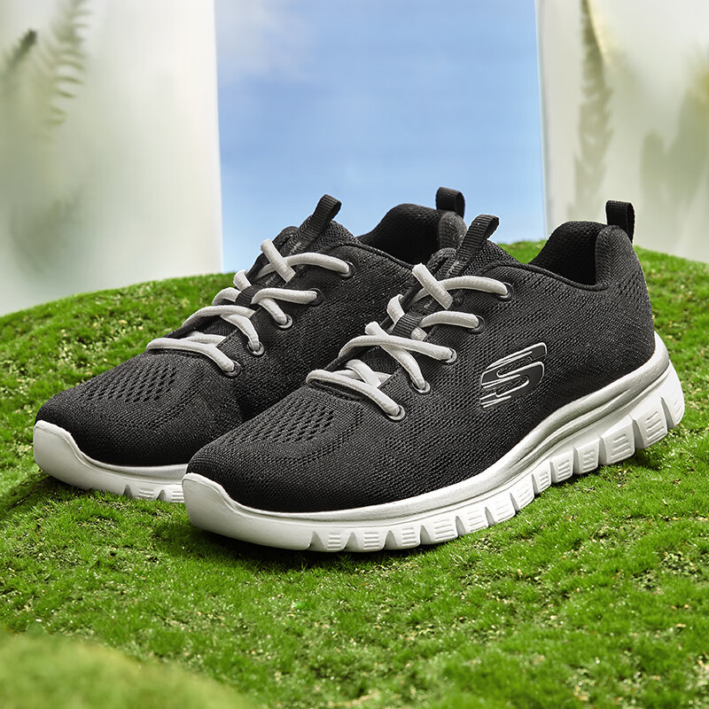 斯凯奇(Skechers)官方女鞋 2023秋季新款舒适运动鞋软底休闲鞋跑步鞋健步鞋 12615-BKW 5.5/35.