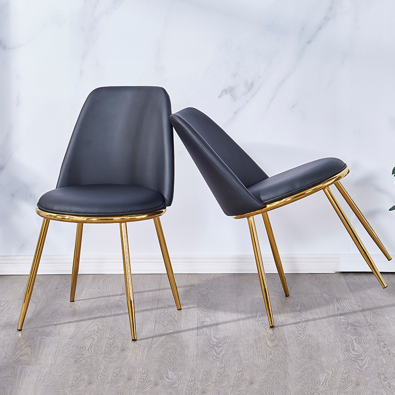 轻奢风网红皮革靠背餐椅北欧简约现代家用不锈钢镀金化妆美甲椅子