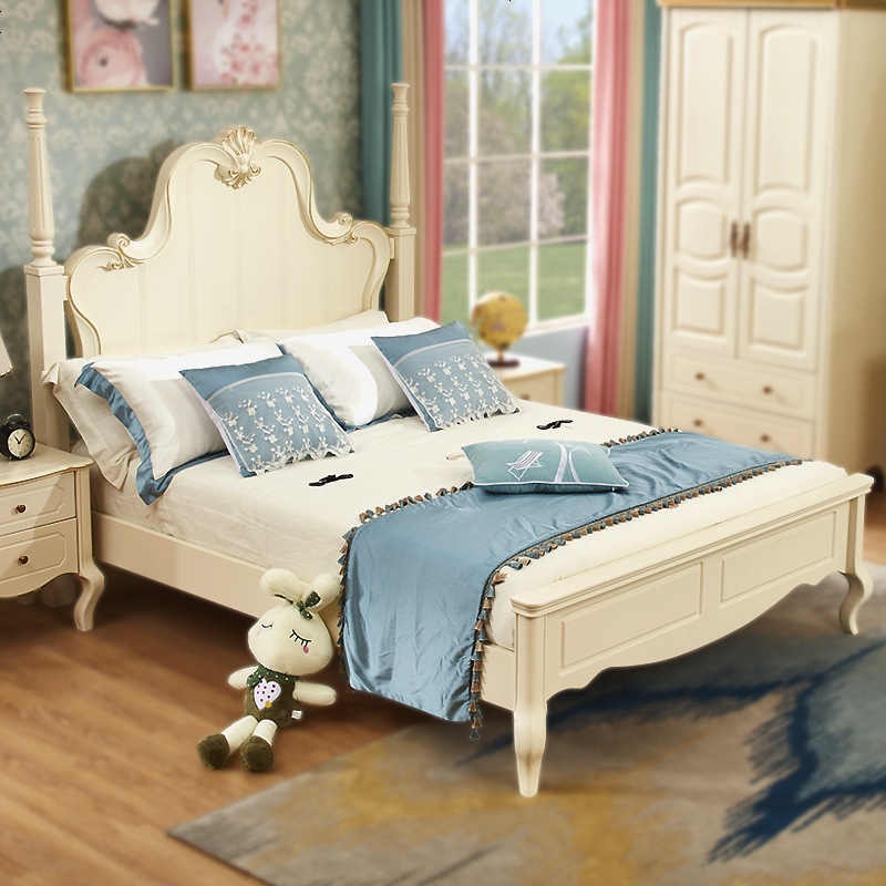轻奢公主床床女孩欧式豪华女孩床房带储物白色法式单人床韩式