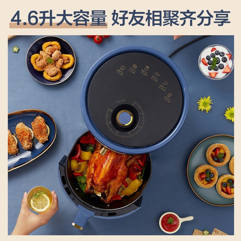 小熊(Bear)空气炸锅家用大容量大功率无油烟自定义精准调温预约定时全自动搅拌翻面薯条机烤箱电炸锅 4.6L家庭容量 隔