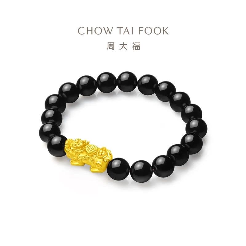 周大福如意元宝金貔貅手串3D足金黄金玉髓手链EOR203送礼图片