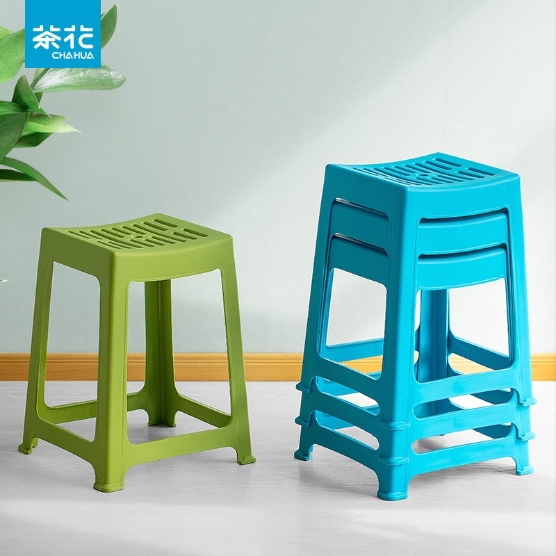 茶花(CHAHUA)塑料凳子加厚板凳时尚方凳客厅塑料成人条纹家用防滑高凳餐桌椅凳 中凳[奶咖色]35cm [1只装]高清大图