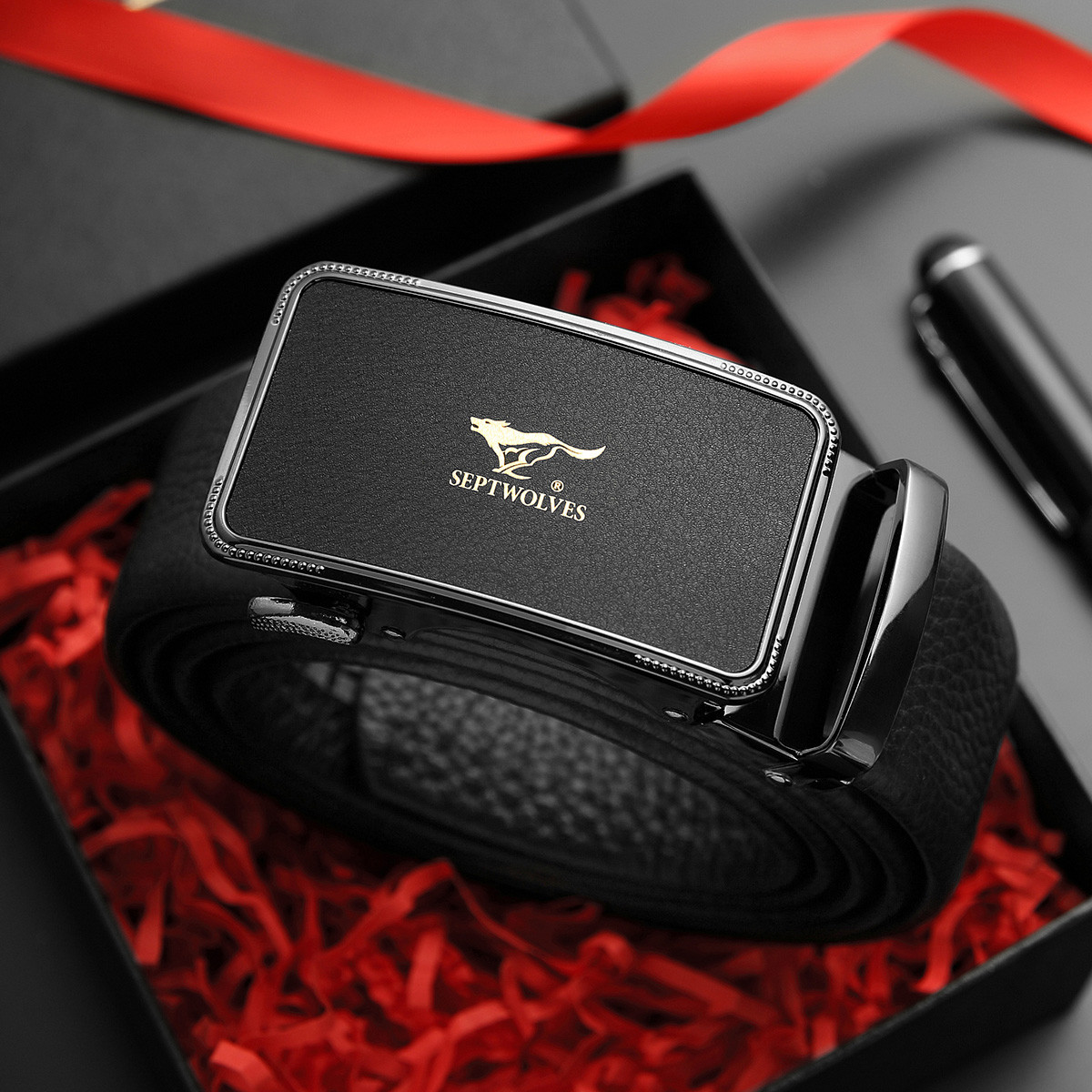 七匹狼(septwolves)皮带男士真皮简约大气男腰带自动扣商务休闲皮带男