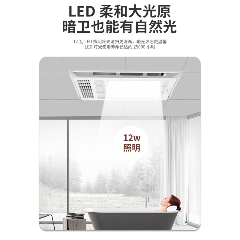 艾美特浴排气扇照明一体浴灯卫生间浴室取暖风机风暖集成吊顶 MV36FHZJ-17琴健智能款2400W