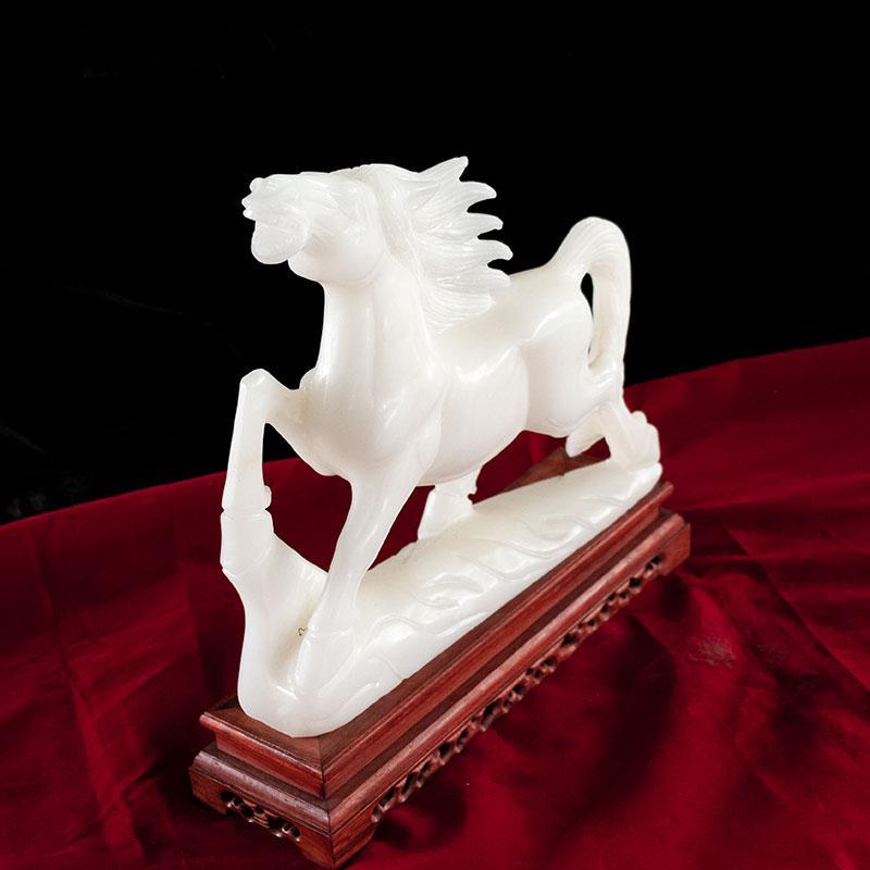 家柏饰corated玉石马摆件白玉马到成功一马当先玉器工艺开业乔迁礼品