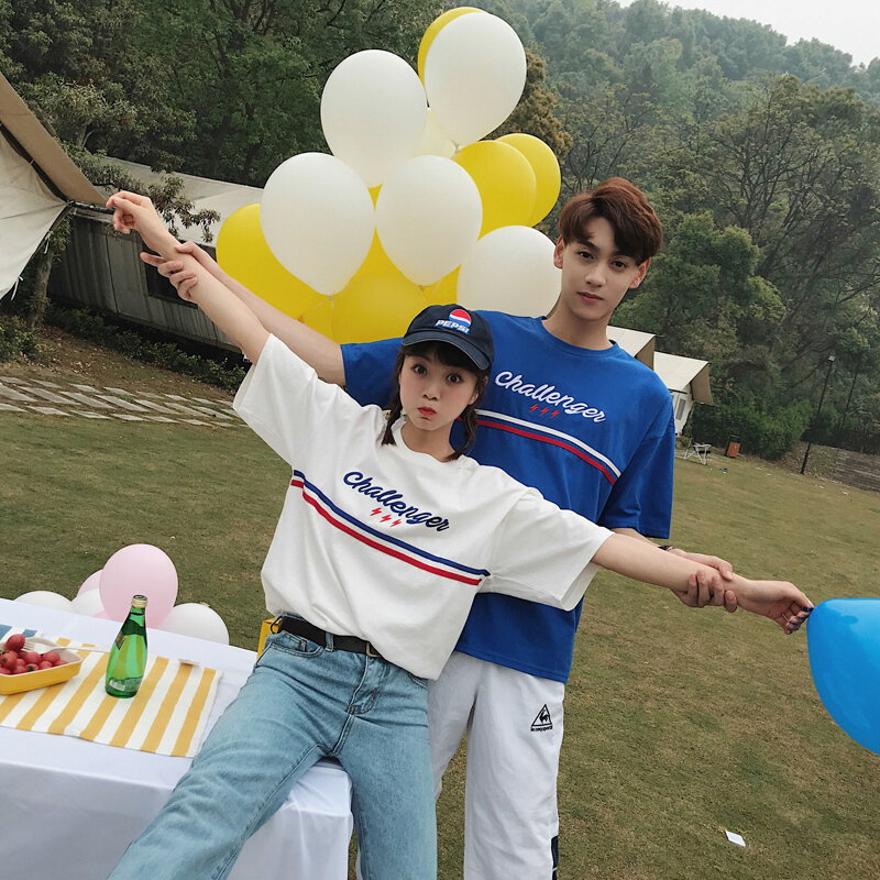 ins超火的bf情侣装夏装短袖t恤衫女2018新款韩版宽松原宿学生班服