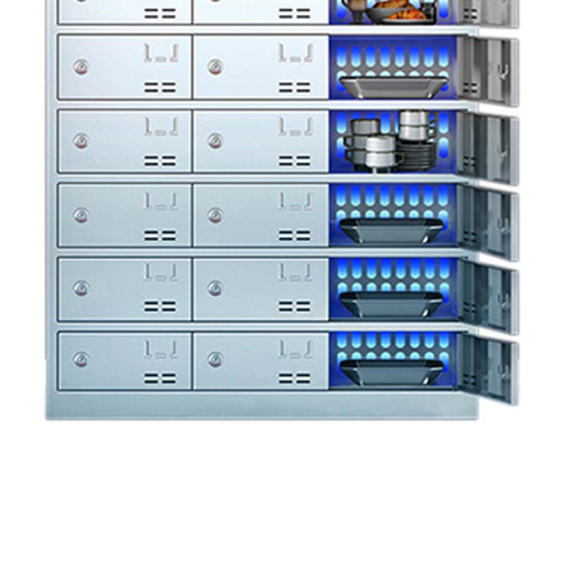 乙壬不锈钢员工食堂消毒碗柜餐厅紫外线高温餐盘餐具柜多格饭盒储物柜30门餐盘柜 紫外线消毒高温热风循环高清大图
