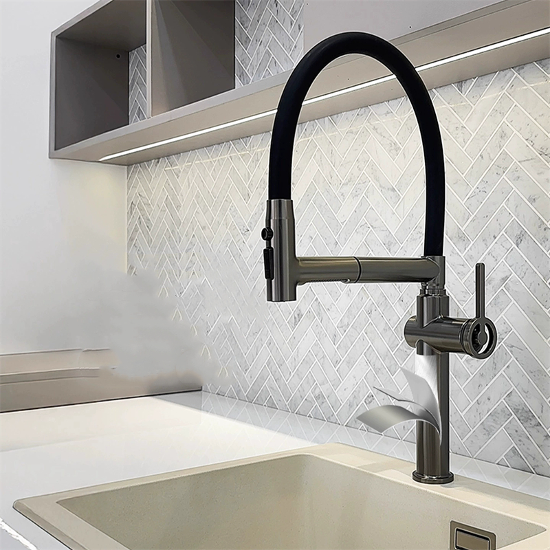 汉德斯科全铜厨房冷热水龙头洗菜盆伸缩抽拉式360旋转水槽洗碗磁吸万向旋转多出水龙头B85高清大图