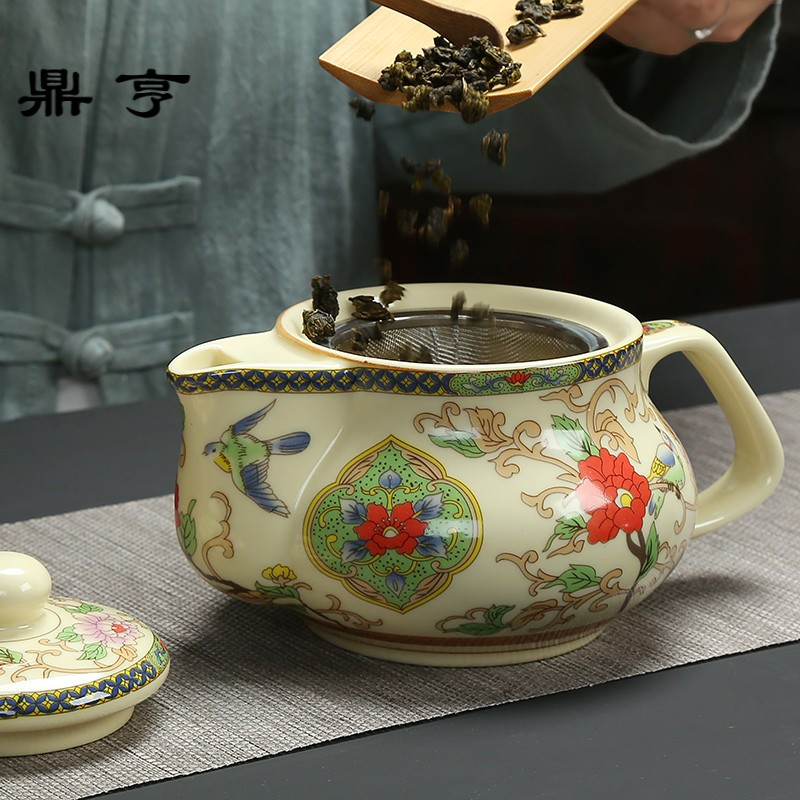鼎亨大号陶瓷茶壶功夫茶具泡茶壶带过滤580毫升手柄式家用双龙