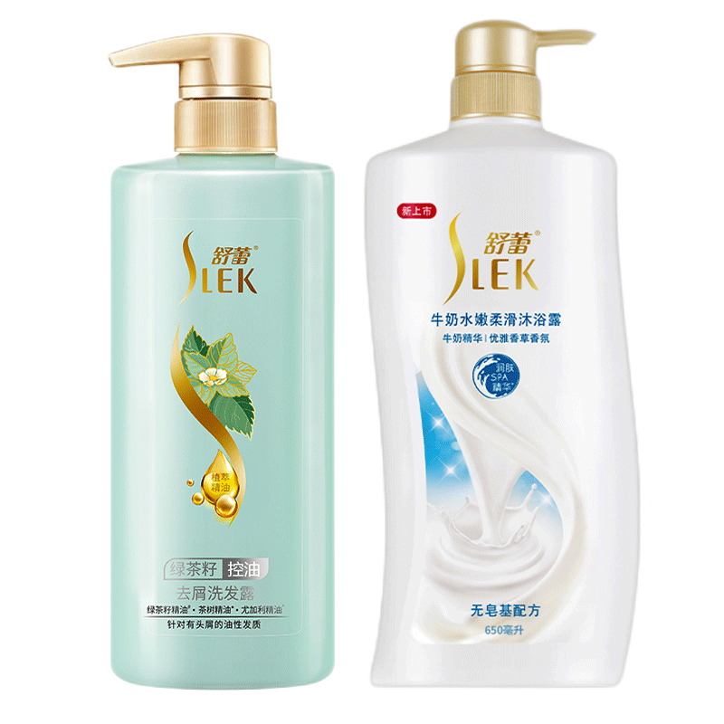 舒蕾绿茶籽控油去屑洗发水500ml+牛奶水润沐浴露650ml高清大图
