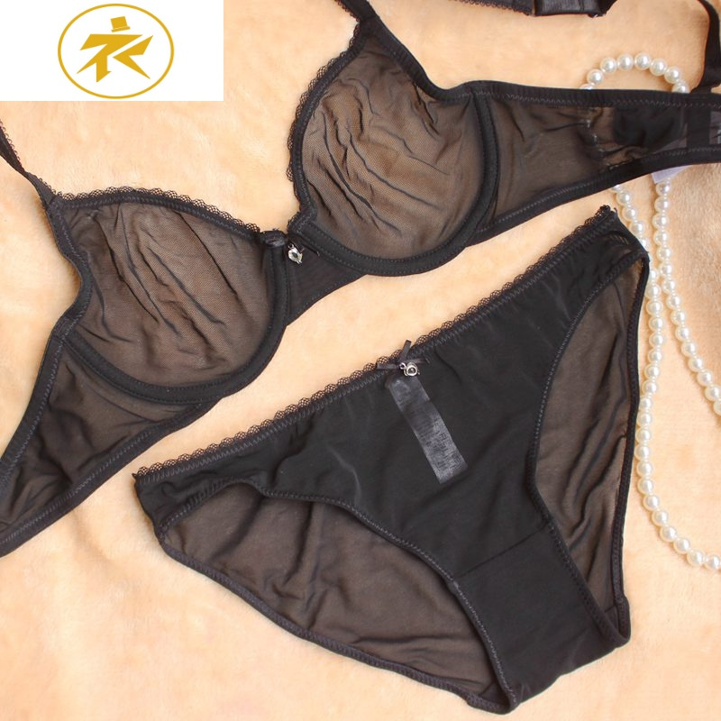 ideamini小芬超薄文胸性感透明透视大胸显小套装有钢圈超薄内衣女薄款