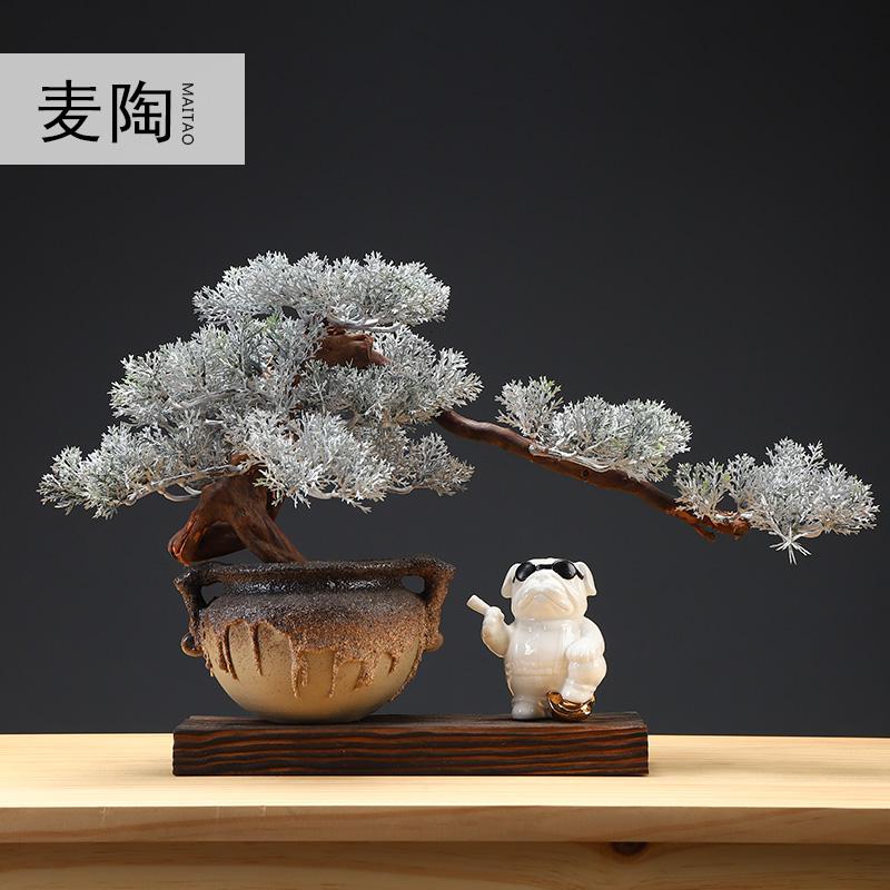 美帮汇新中式仿真盆景家居摆件客厅玄关软装装饰禅意盆景样板间饰品高清大图