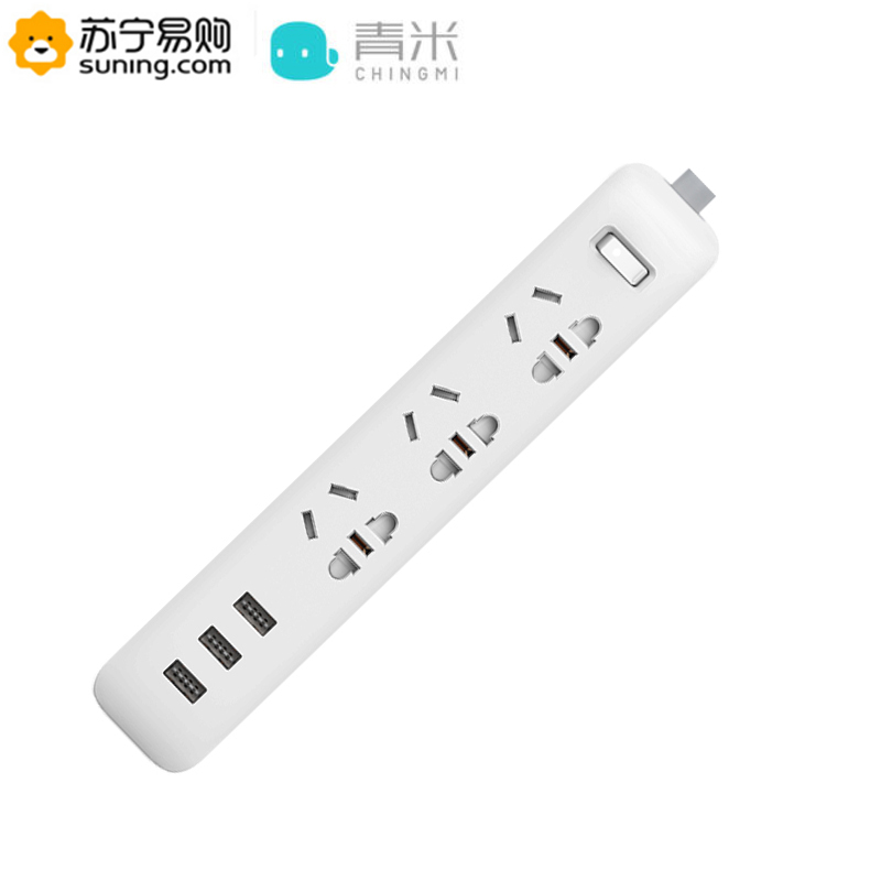 小米生态链青米(CHING MI)新国标3位+3口USB(5V 2.1A正反插) 1.8米总控插座 接线板/插排/插线板