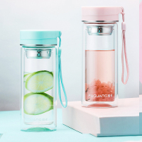 玻璃杯双层透明便携耐热水杯子带盖过滤网泡茶杯定制