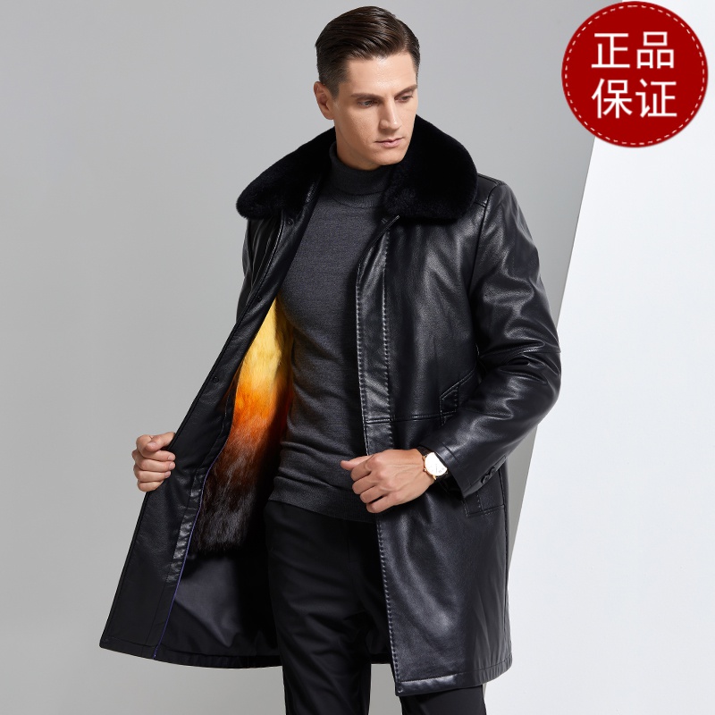 免费顺丰试穿 过膝款真皮大衣男尼克服金貂内胆皮草加绒加厚山羊皮派克服外套2024冬装新款轻奢皮草真皮大码外套男装高清大图