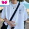 七斓夏季贴标华夫格纯色短袖t恤男女潮流宽松半袖情侣装oversize上衣
