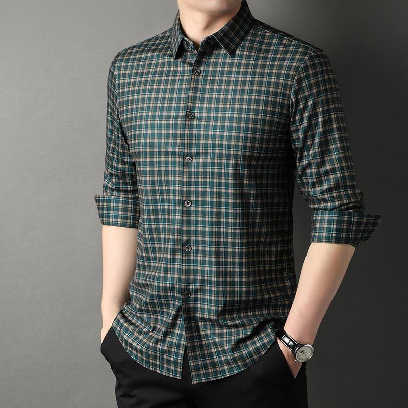 恒源祥2023新款男装衣服长袖衬衫男商务大码格子免烫衬衣中青年秋季服饰