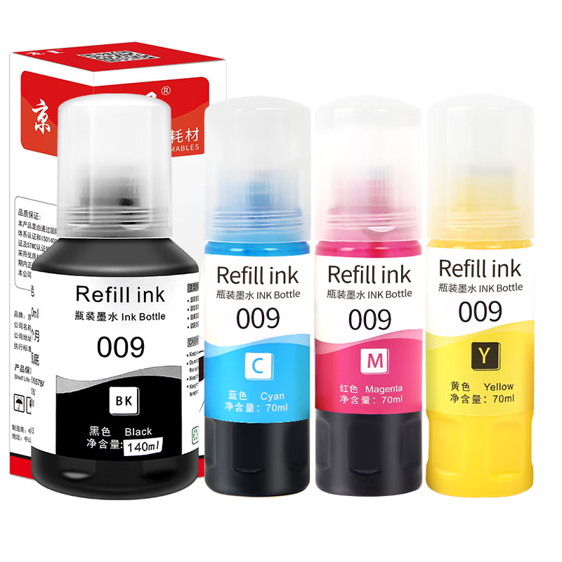 京呈009墨水四色套装适用爱普生EPSON L15158 L15168 L15188 L6578 L6558高清大图