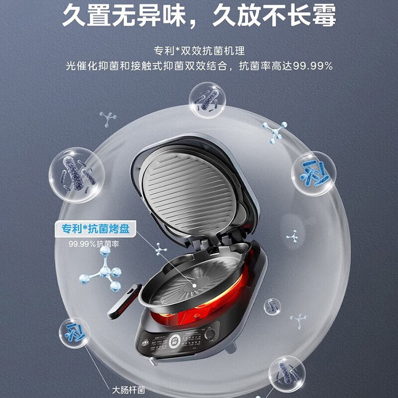 美的 家用双面加热加深电饼铛煎烤机 JKE3036 蓝色高清大图