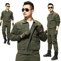 梵克公牛牛仔工作服套装男棉秋男士电焊工作服男套装耐磨宽松防烫焊工劳动劳保服定制[新款]