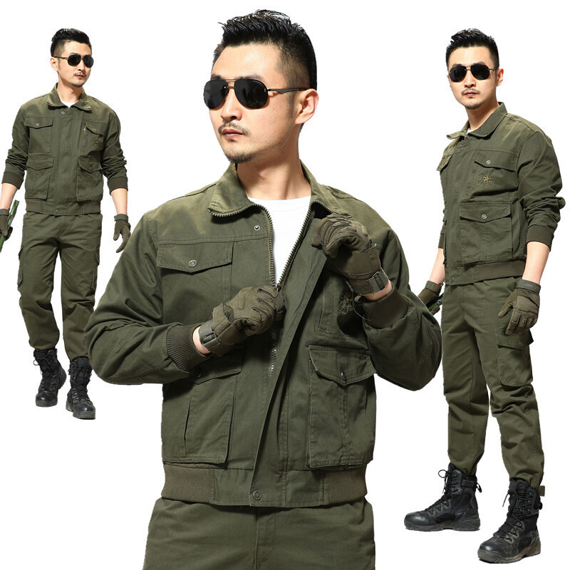 梵克公牛牛仔工作服套装男棉秋男士电焊工作服男套装耐磨宽松防烫焊工劳动劳保服定制[新款]