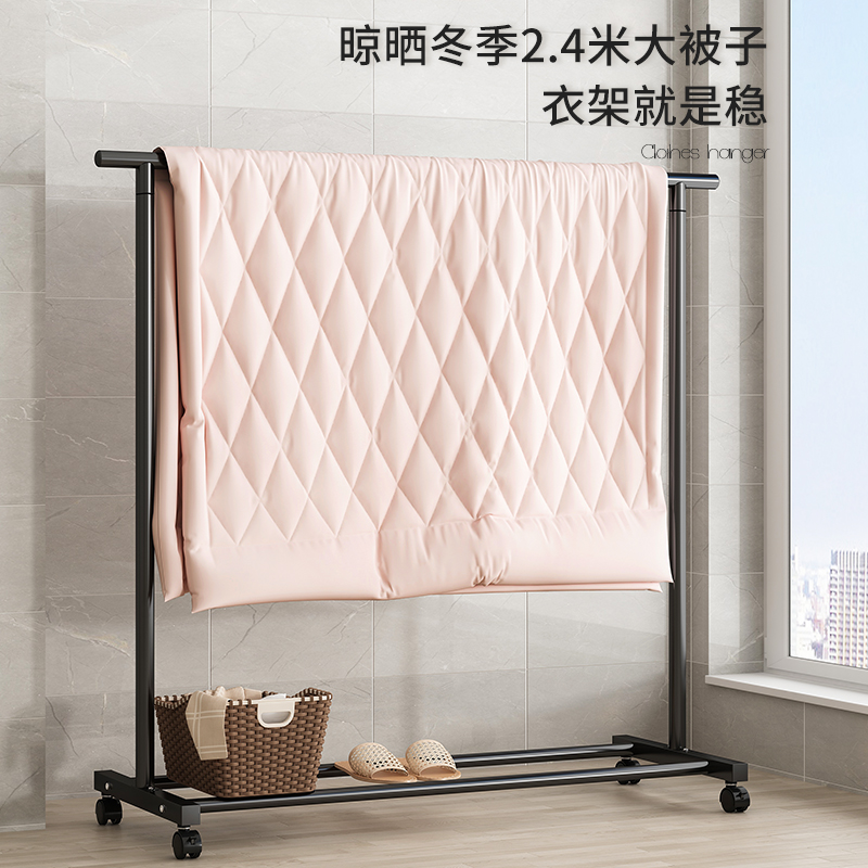 [补贴10%]晾衣架落地家用卧室挂衣服折叠单杆简易室内宿舍移动晒凉衣帽架子高清大图