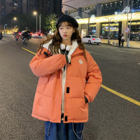 冬季羽绒服女韩版拼接仿羊羔绒连帽上衣外套时尚百搭_817 统一颜色 M