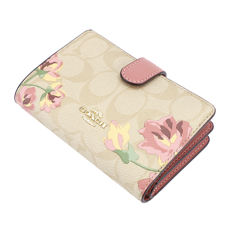 COACH 蔻驰 奢侈品 欧美时尚女士卡其色简约印花人造革短款钱包钱夹零钱包高清大图