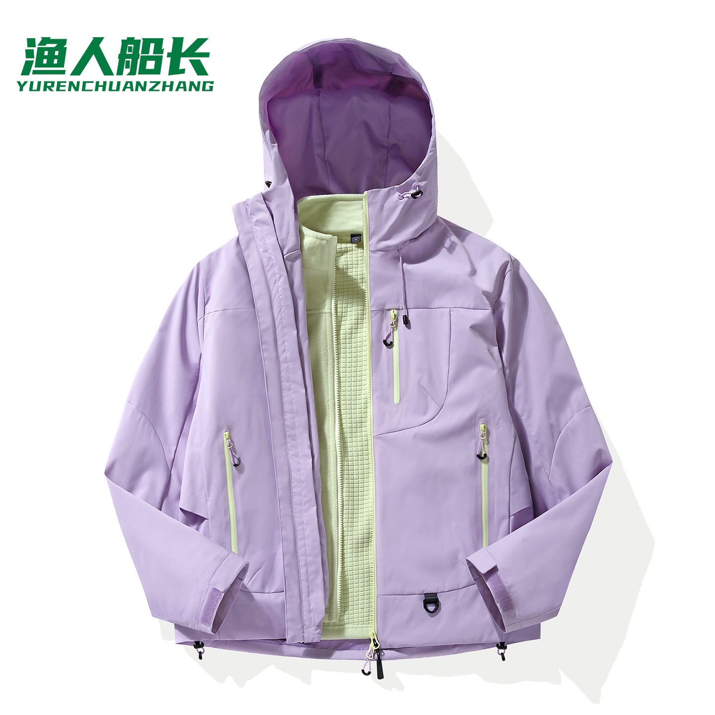 渔人船长冬季时尚户外情侣款冲锋衣男女三合一防风保暖可拆卸连帽两件套高清大图